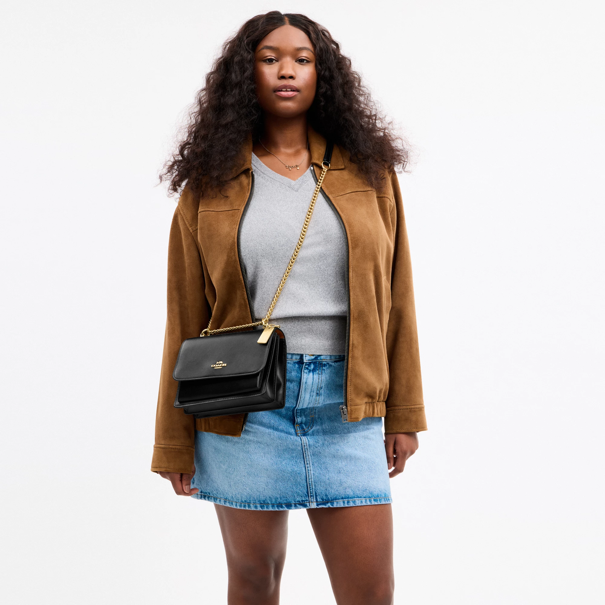 COACH®,Klare Crossbody Bag,Calfskin Leather,Leather,Crossbody,Metal,Logo,Luggage Tag,Adjustable,Lined,Compact,Gold Metal,D...,Black