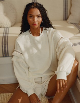 Aerie Textured Oversized Crew Sweatshirt - Natural