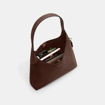 COACH®,Brooklyn Shoulder Bag 34,Suede,Hobo,Brass,Casual,Brown,Inside View,Top View