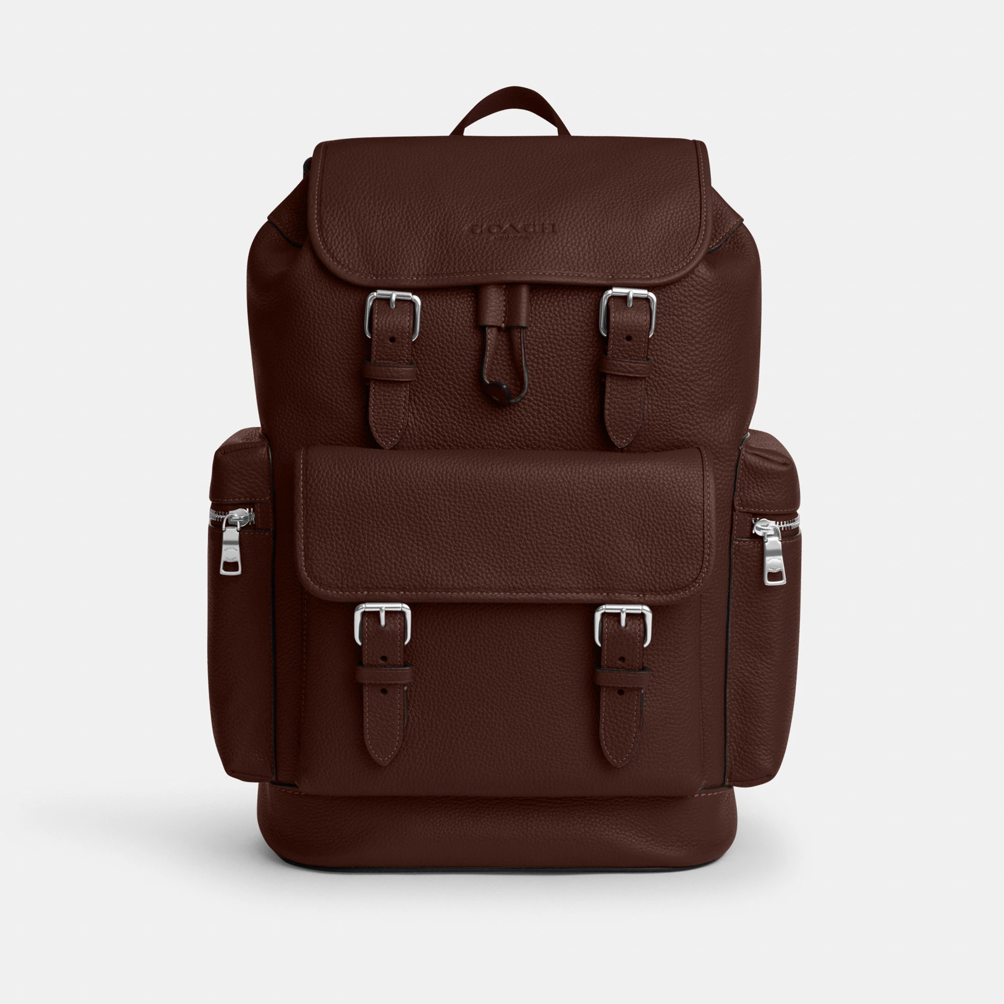 COACH®,Sprint Backpack,Recycled Polyester,Leather,Backpack,Logo,Adjustable,Padded Back Panel,Sustainable,Suitcase Sleeve,S...,Brown,Front View