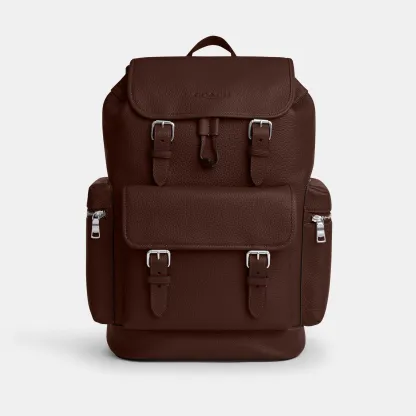 COACH®,Sprint Backpack,Recycled Polyester,Leather,Backpack,Logo,Adjustable,Padded Back Panel,Sustainable,Suitcase Sleeve,S...,Brown,Front View