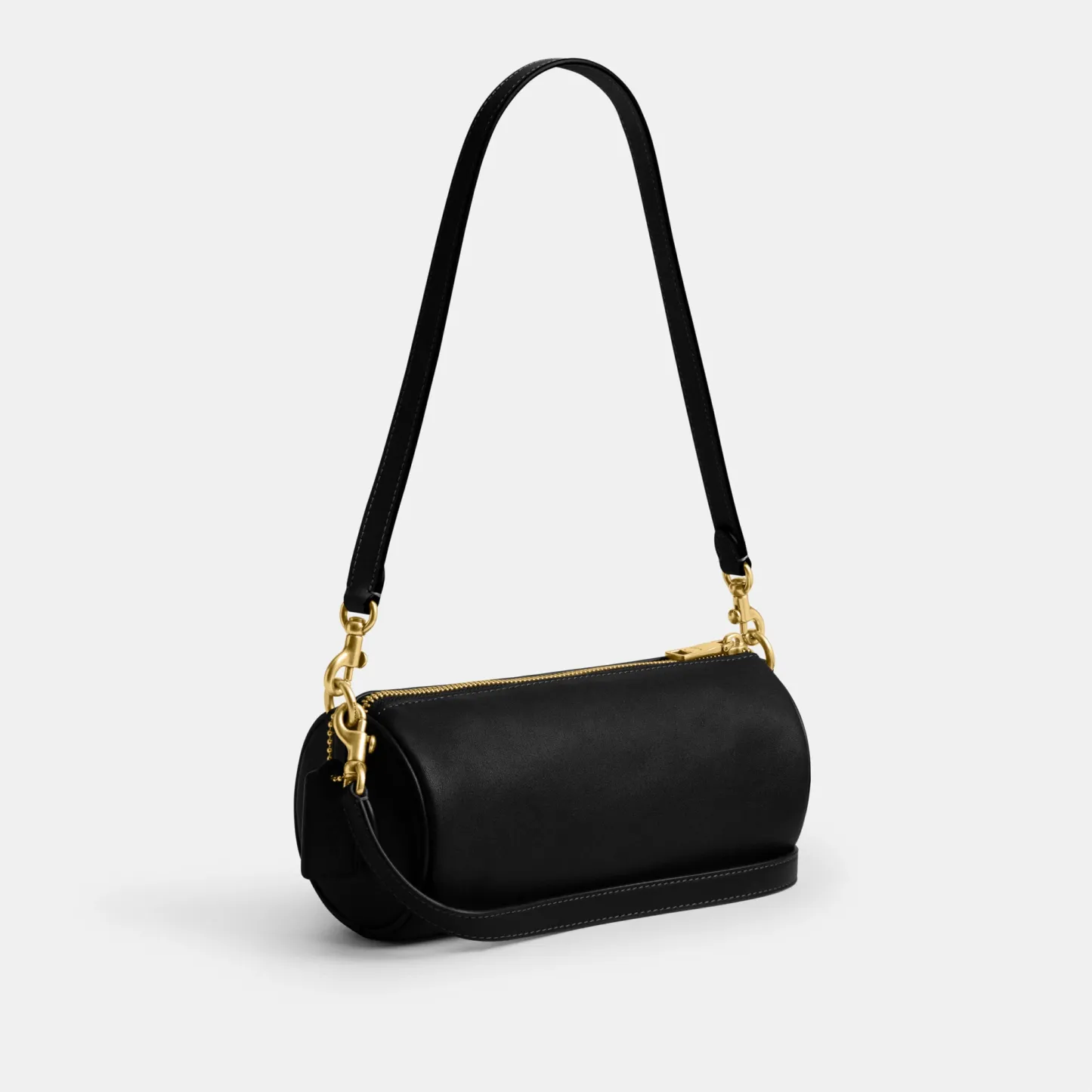 COACH®,Barrel Bag,Cotton,Leather,Barrel Bag,Pendant,Sustainable,Lined,Gold Metal,Day Party,Black,Angle View