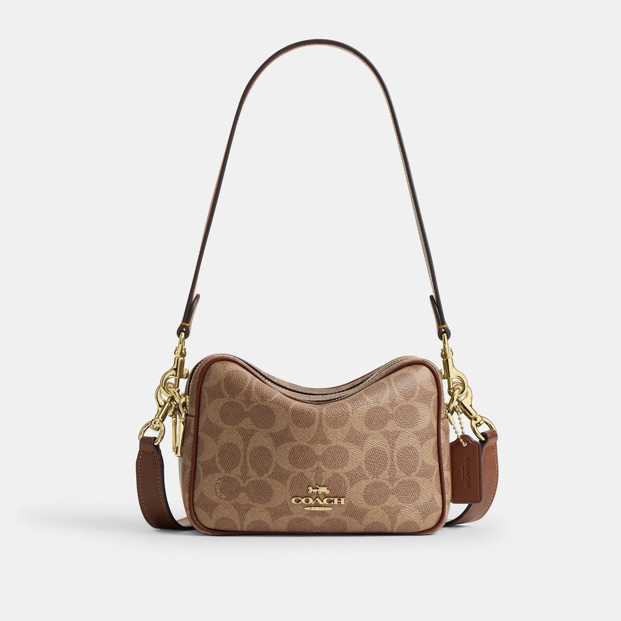 COACH®,Mini Carey Crossbody Bag In Signature Canvas,Polyester,Leather,Canvas,Crossbody,Metal Material,Logo,Metal,Piping,Pe...,,Front View