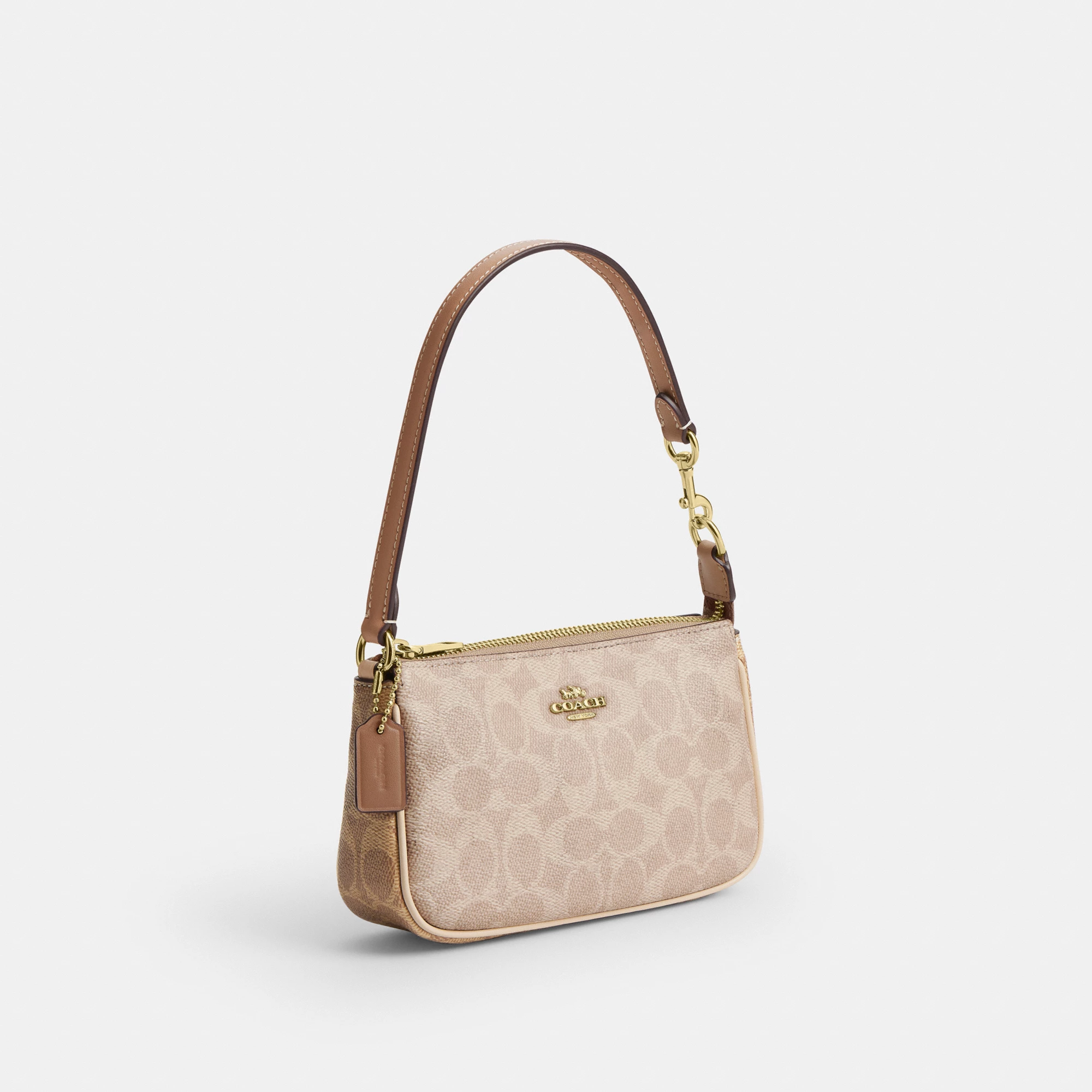 COACH®,Nolita 19 In Blocked Signature Canvas,Shoulder Bag,Logo,Casual,Beige,Angle View
