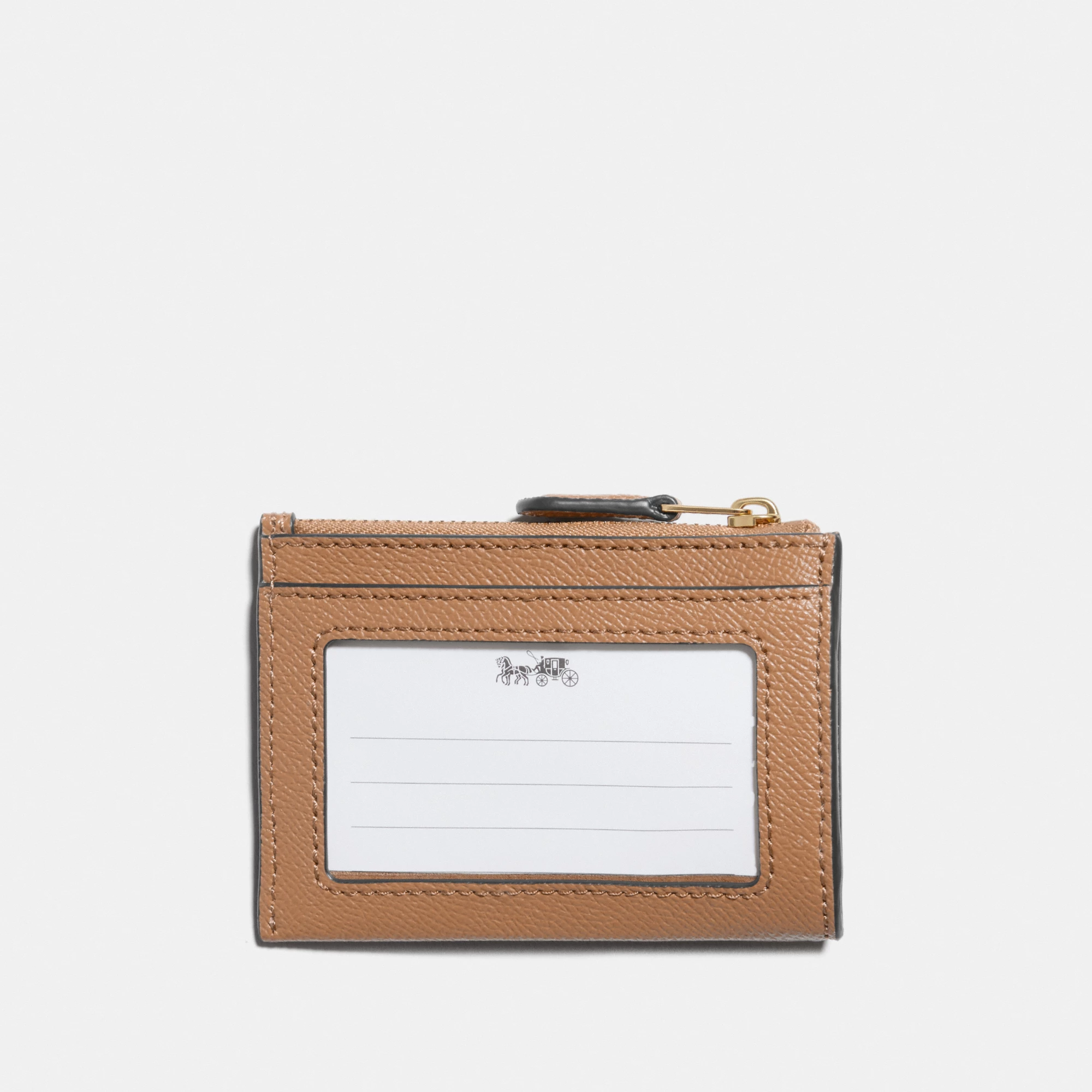 COACH®,Mini Skinny Id Case,Leather,Coin,Card Case,Key Ring,Gold Metal,Casual,Beige,Back View