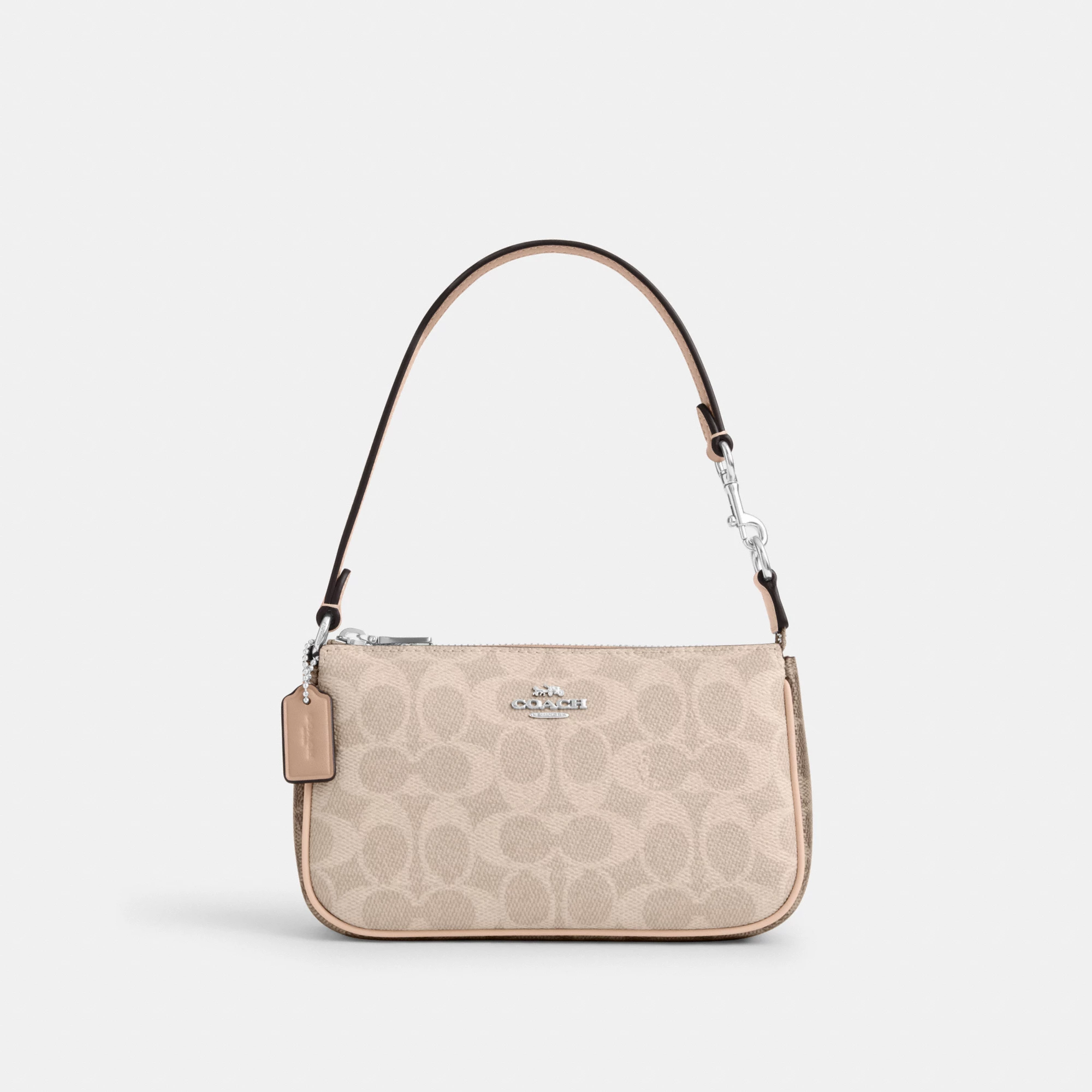 COACH®,Nolita 19 In Blocked Signature Canvas,Shoulder Bag,Logo,Casual,Beige,Front View
