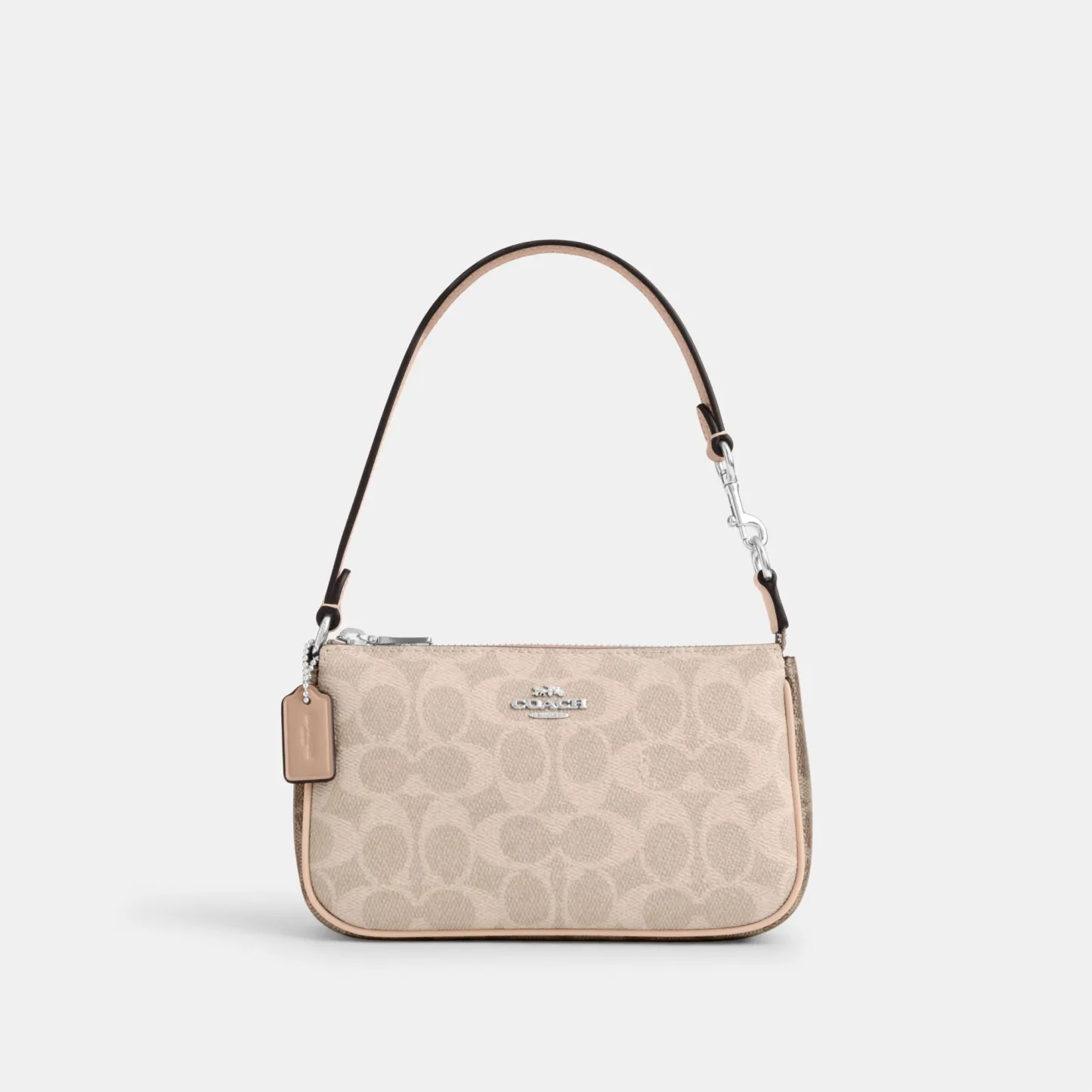 COACH®,Nolita 19 In Blocked Signature Canvas,Shoulder Bag,Logo,Casual,Beige,Front View
