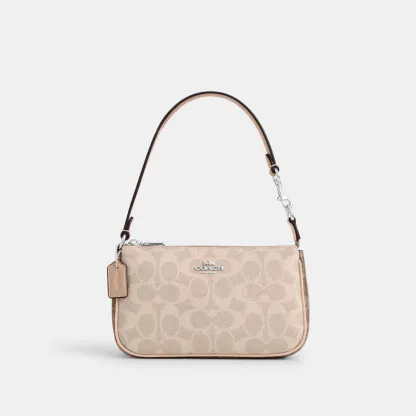 COACH®,Nolita 19 In Blocked Signature Canvas,Shoulder Bag,Logo,Casual,Beige,Front View