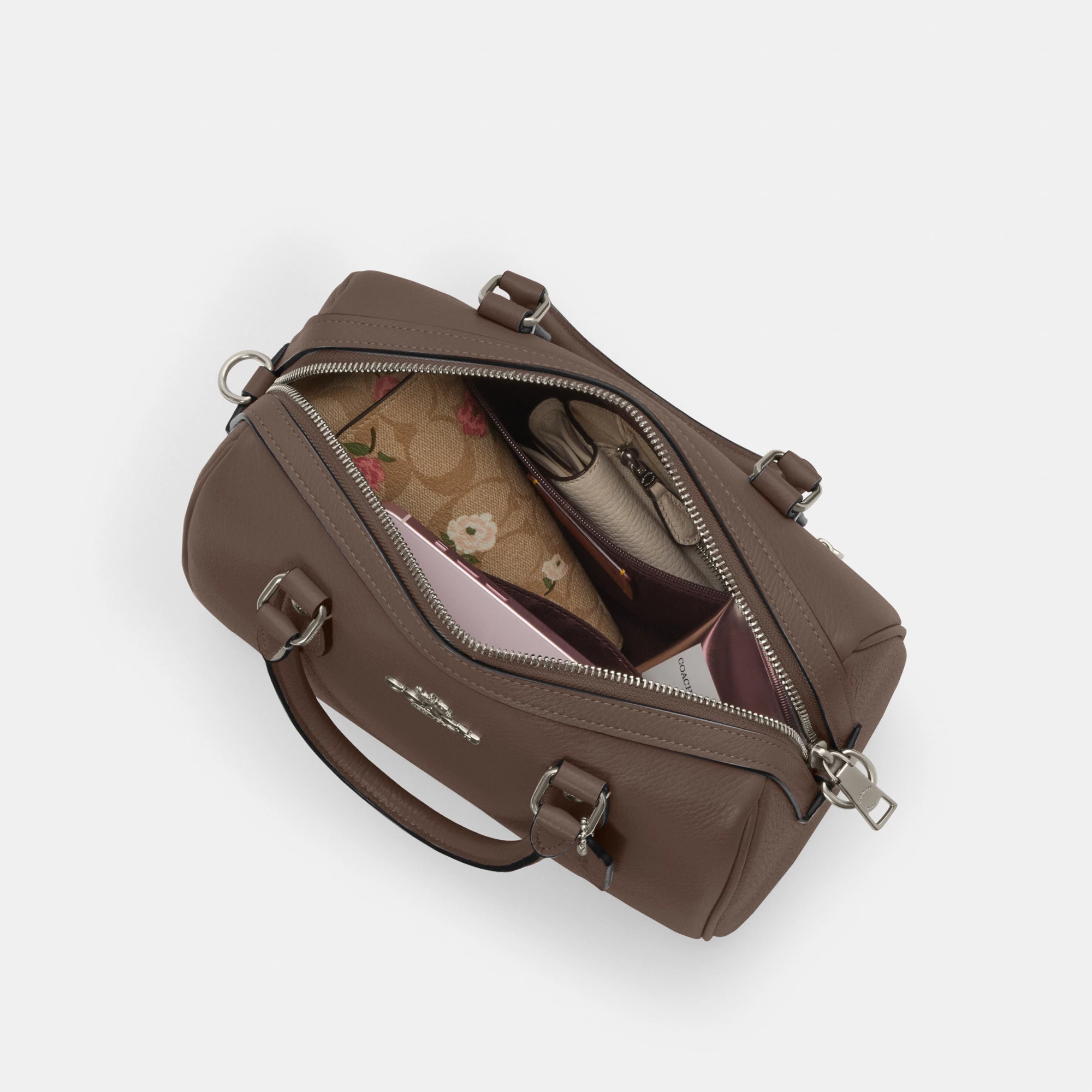 COACH®,Rowan Satchel Bag,Satchel,Logo,Casual,Work,Brown,Inside View,Top View