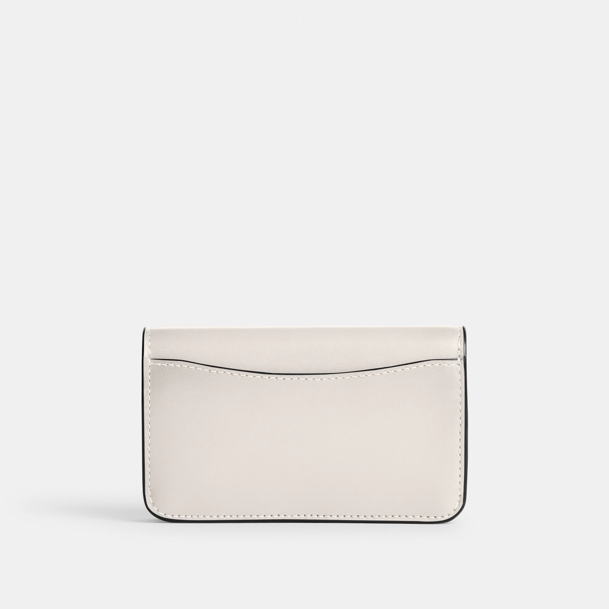 COACH®,Essential Slim Card Case,Calfskin Leather,Bi Fold,Logo,Metal,Casual,Cream,Back View
