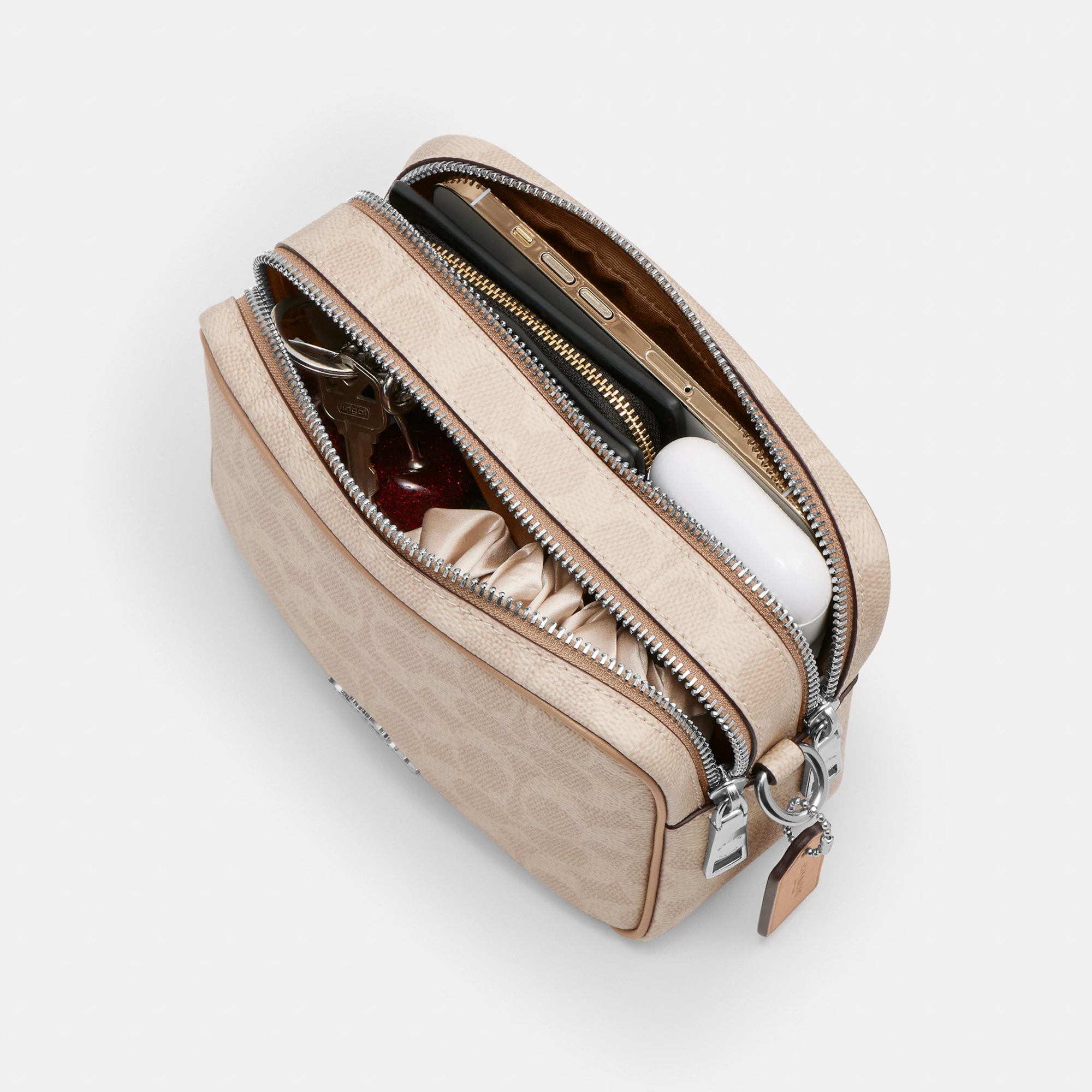 COACH®,Mini Carey Crossbody Bag In Signature Canvas,Polyester,Leather,Canvas,Crossbody,Metal Material,Logo,Metal,Piping,Pe...,Multi Color,Inside View,Top View