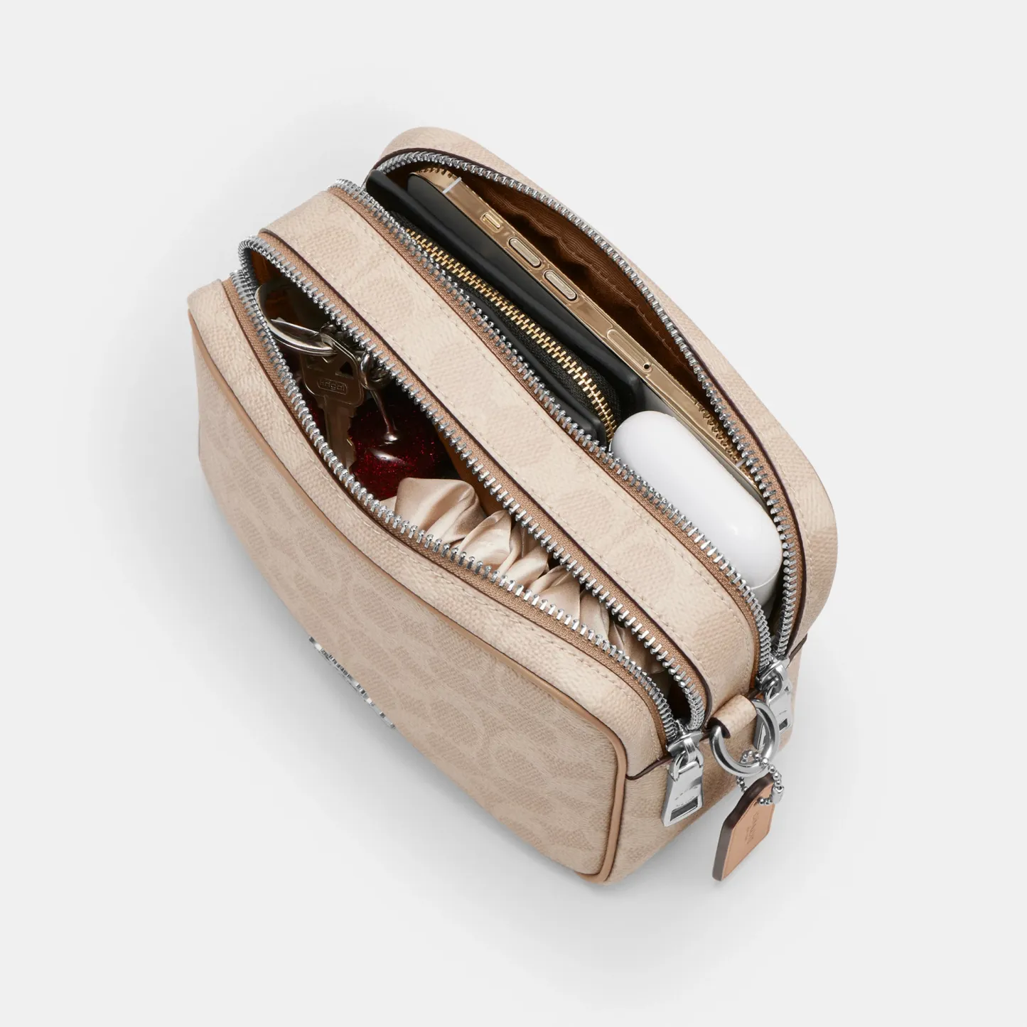COACH®,Mini Carey Crossbody Bag In Signature Canvas,Polyester,Leather,Canvas,Crossbody,Metal Material,Logo,Metal,Piping,Pe...,Multi Color,Inside View,Top View