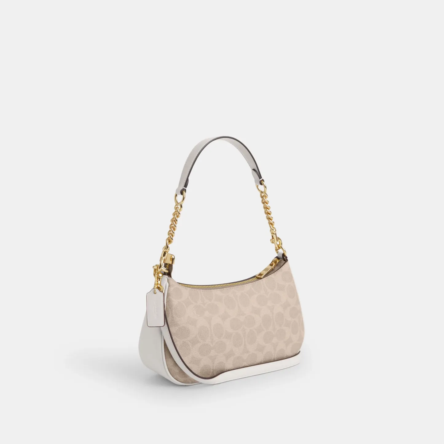 COACH®,Teri Shoulder Bag In Signature Canvas,Shoulder Bag,Logo,Tag Embellishment,Embossed,Metal,Casual,Beige,Angle View