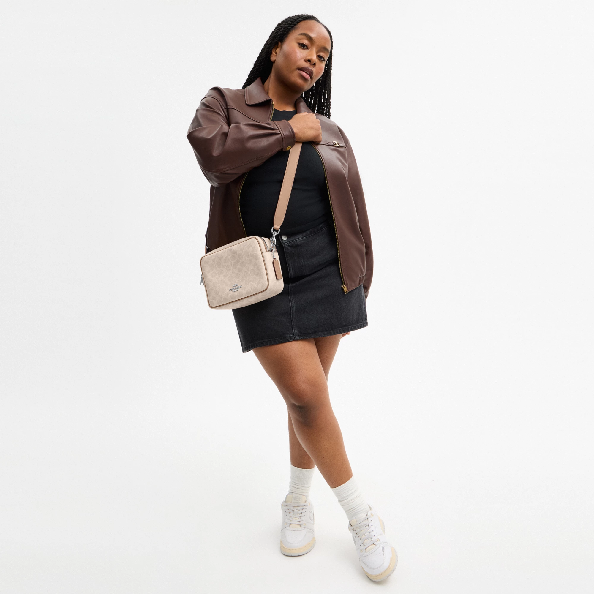 COACH®,Carey Crossbody Bag In Signature Canvas,Leather,Canvas,Recycled Polyester,Camera Bag,Metal,Logo,Sustainable,Gold Pl...,Multi Color