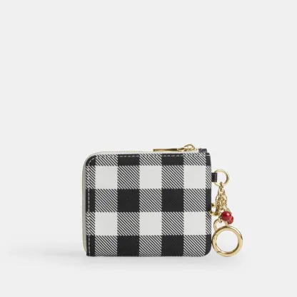COACH®,Small Corner Zip Wallet With Gingham Print And Charms,,Back View