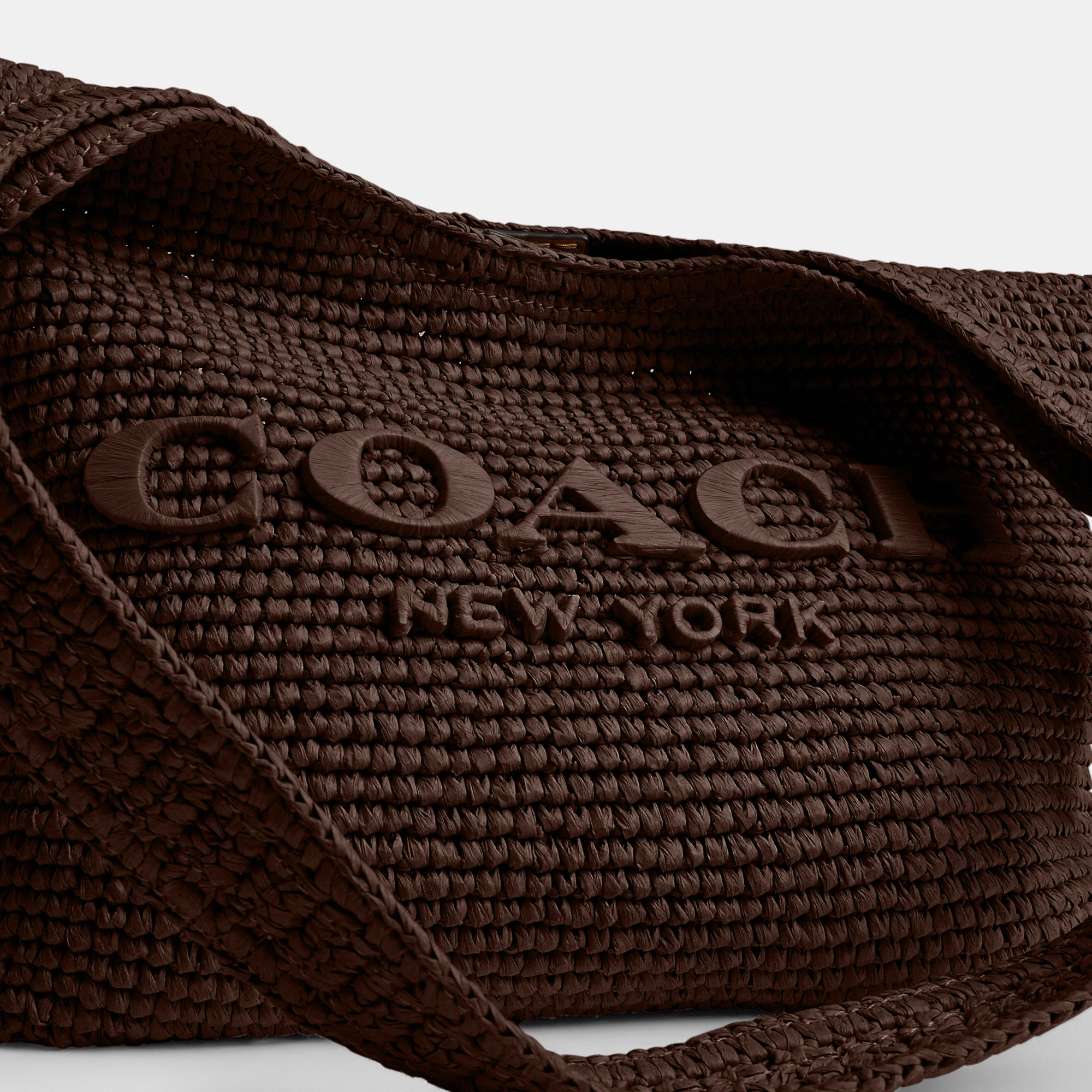 COACH®,Brooklyn Shoulder Bag 28,Calfskin Leather,Hobo,Straw,Applique,Pendant,Logo,Brass,Casual,Brown,Closer View