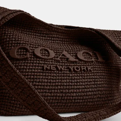 COACH®,Brooklyn Shoulder Bag 28,Calfskin Leather,Hobo,Straw,Applique,Pendant,Logo,Brass,Casual,Brown,Closer View