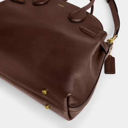 COACH®,Soft Empire Carryall Bag 40,Leather,Carryall,Logo,Gusset,Gold Metal,Work,Brown,Outsole View