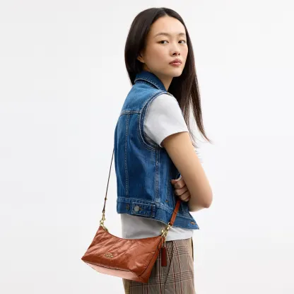 COACH®,Caitlin Shoulder Bag With Quilting And Charm,Recycled Polyester,Leather,Shoulder Bag,Metal Material,Metal,Logo,Sust...,Brown