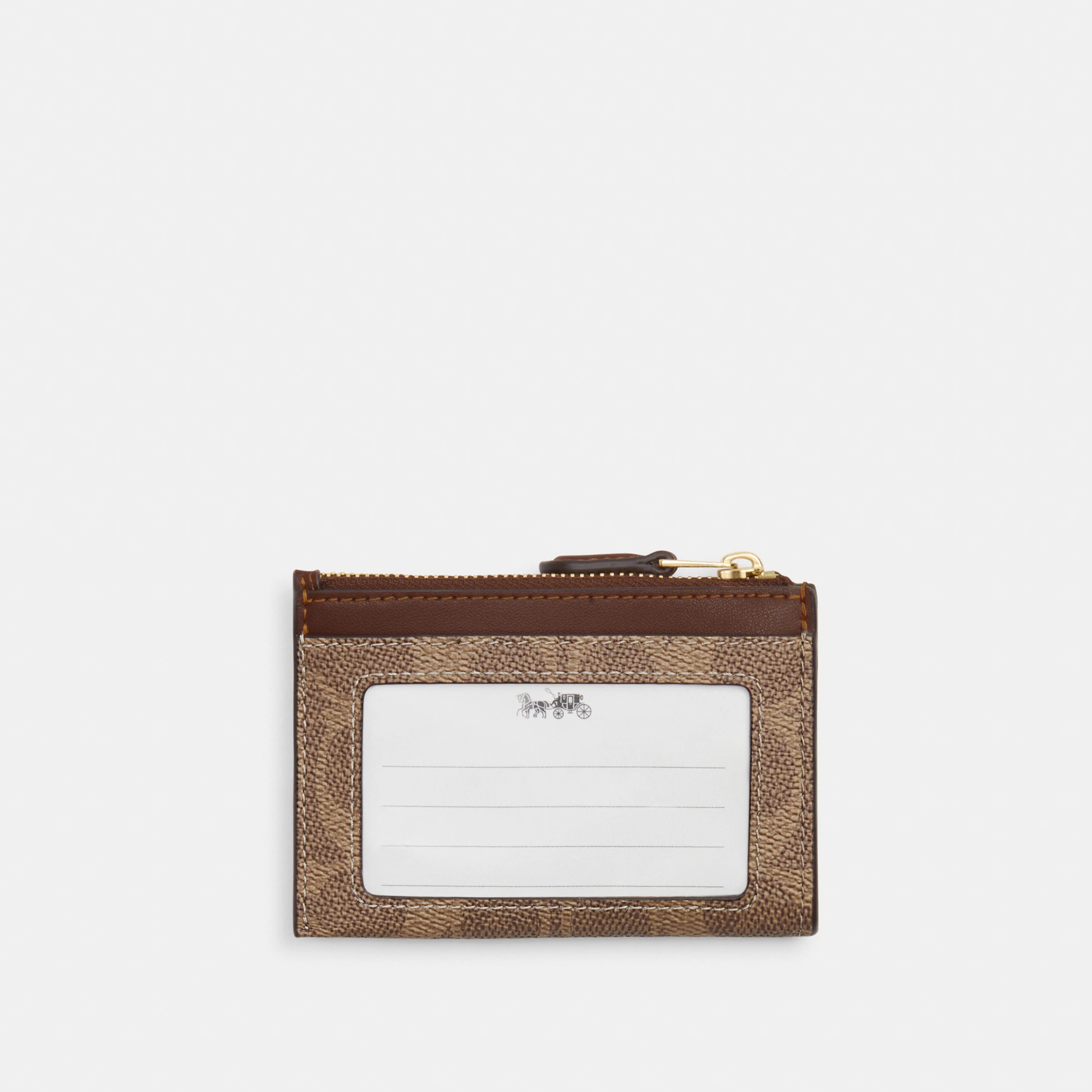 COACH®,Mini Skinny Id Case In Signature Canvas,Card Case,Metal,Color Block,Logo,Sustainable,Key Ring,Casual,Brown,Back View