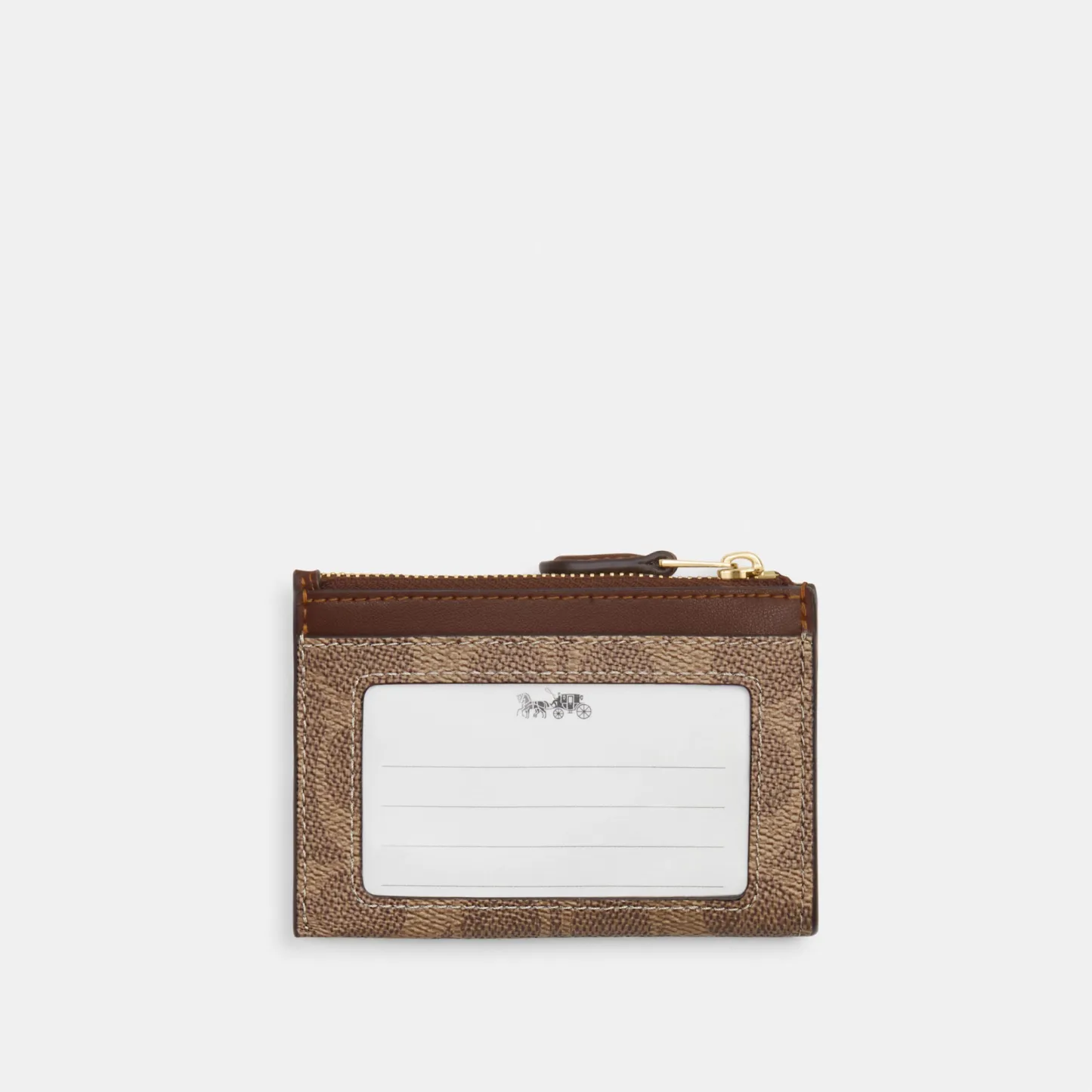 COACH®,Mini Skinny Id Case In Signature Canvas,Card Case,Metal,Color Block,Logo,Sustainable,Key Ring,Casual,Brown,Back View