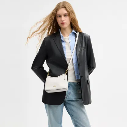 COACH®,Laurel Small Shoulder Bag,Leather,Shoulder Bag,Metal,Logo,Gold Metal,Casual,White