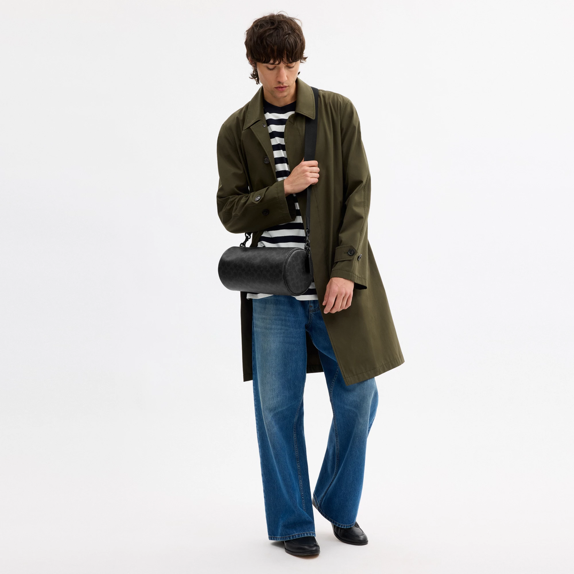 COACH®,Andre Barrel Bag 30 In Signature Canvas,Leather,Canvas,Recycled Polyester,Barrel Bag,Sustainable,Adjustable,Durable...,Black,Detail View
