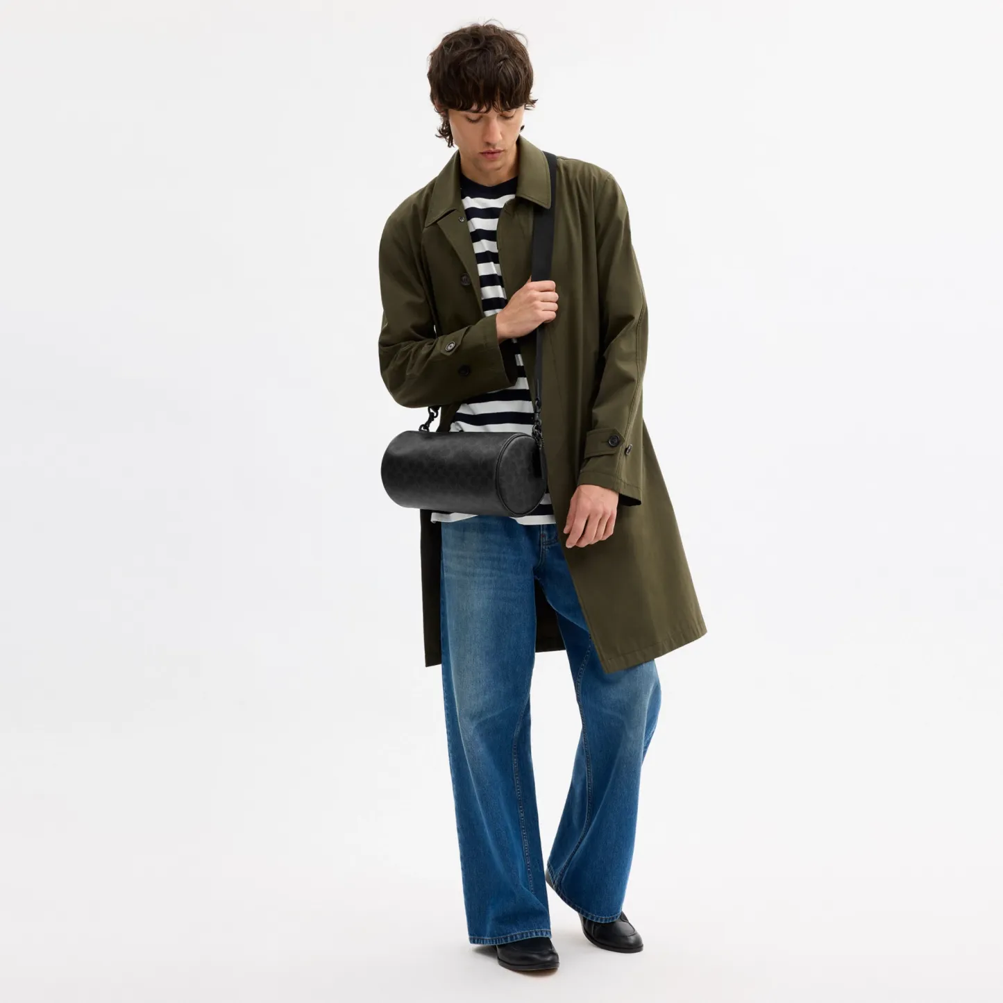 COACH®,Andre Barrel Bag 30 In Signature Canvas,Leather,Canvas,Recycled Polyester,Barrel Bag,Sustainable,Adjustable,Durable...,Black,Detail View