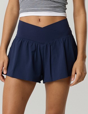 OFFLINE By Aerie Real Me Seersucker Crossover Flowy Short - Royal Navy