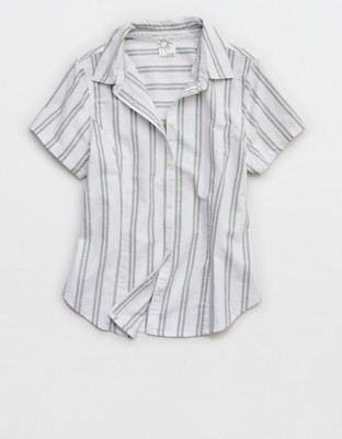 OFFLINE By Aerie Oxford Slim Short Sleeve Button Up Shirt - Hiker Olive