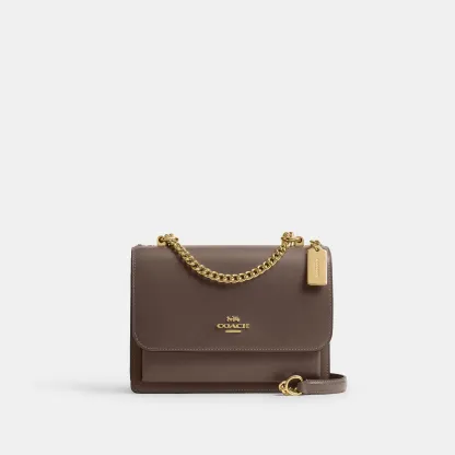 COACH®,Klare Crossbody Bag,Calfskin Leather,Leather,Crossbody,Metal,Logo,Luggage Tag,Adjustable,Lined,Compact,Gold Metal,D...,Brown,Front View