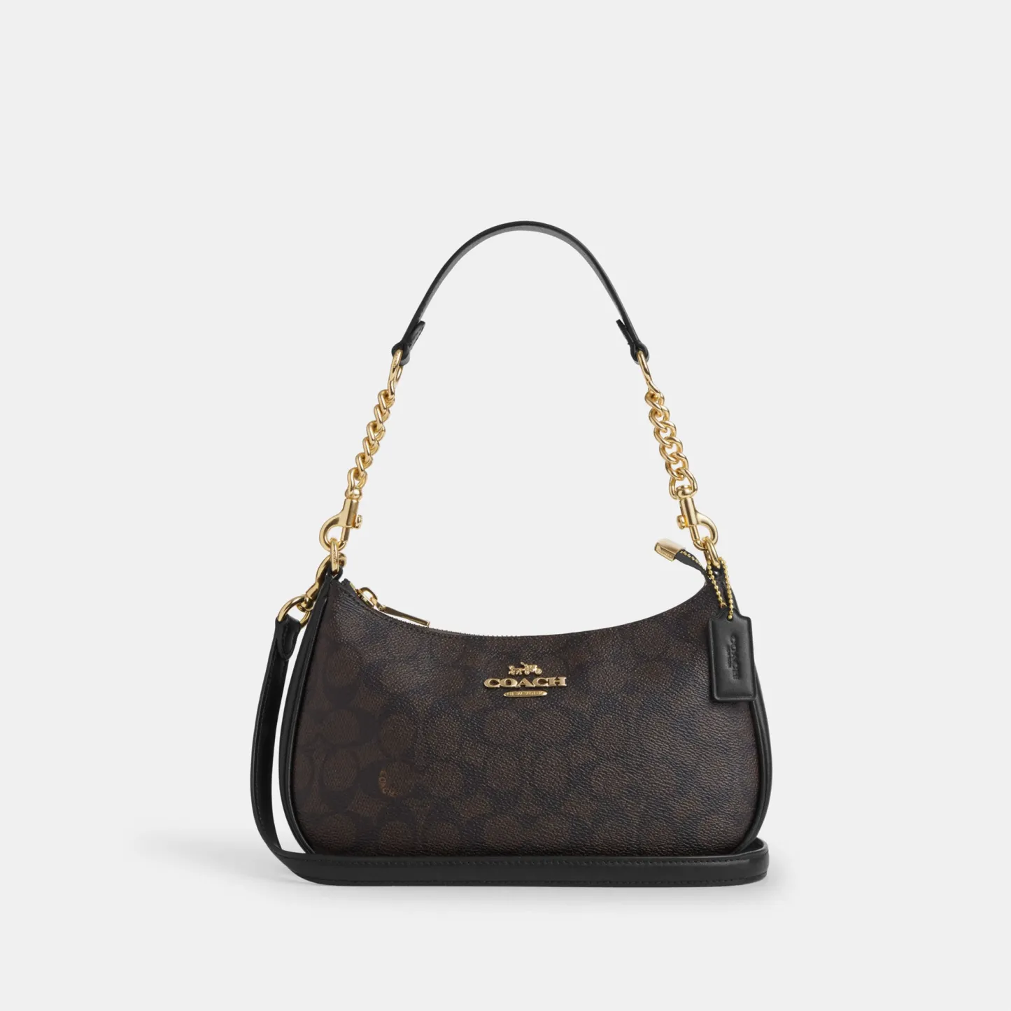COACH®,Teri Shoulder Bag In Signature Canvas,Shoulder Bag,Logo,Tag Embellishment,Embossed,Metal,Casual,Brown,Front View