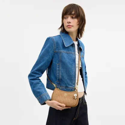 COACH®,Teri Mini Crossbody Bag,Leather,Recycled Polyester,Lining Polyester,Crossbody,Metal Material,Straw,Logo,Adjustable,...,Beige