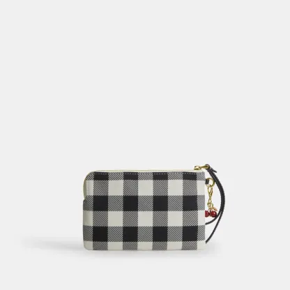 COACH®,Corner Zip Wristlet With Gingham Print And Charm,,Back View
