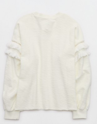 Aerie Textured Oversized Crew Sweatshirt - Natural