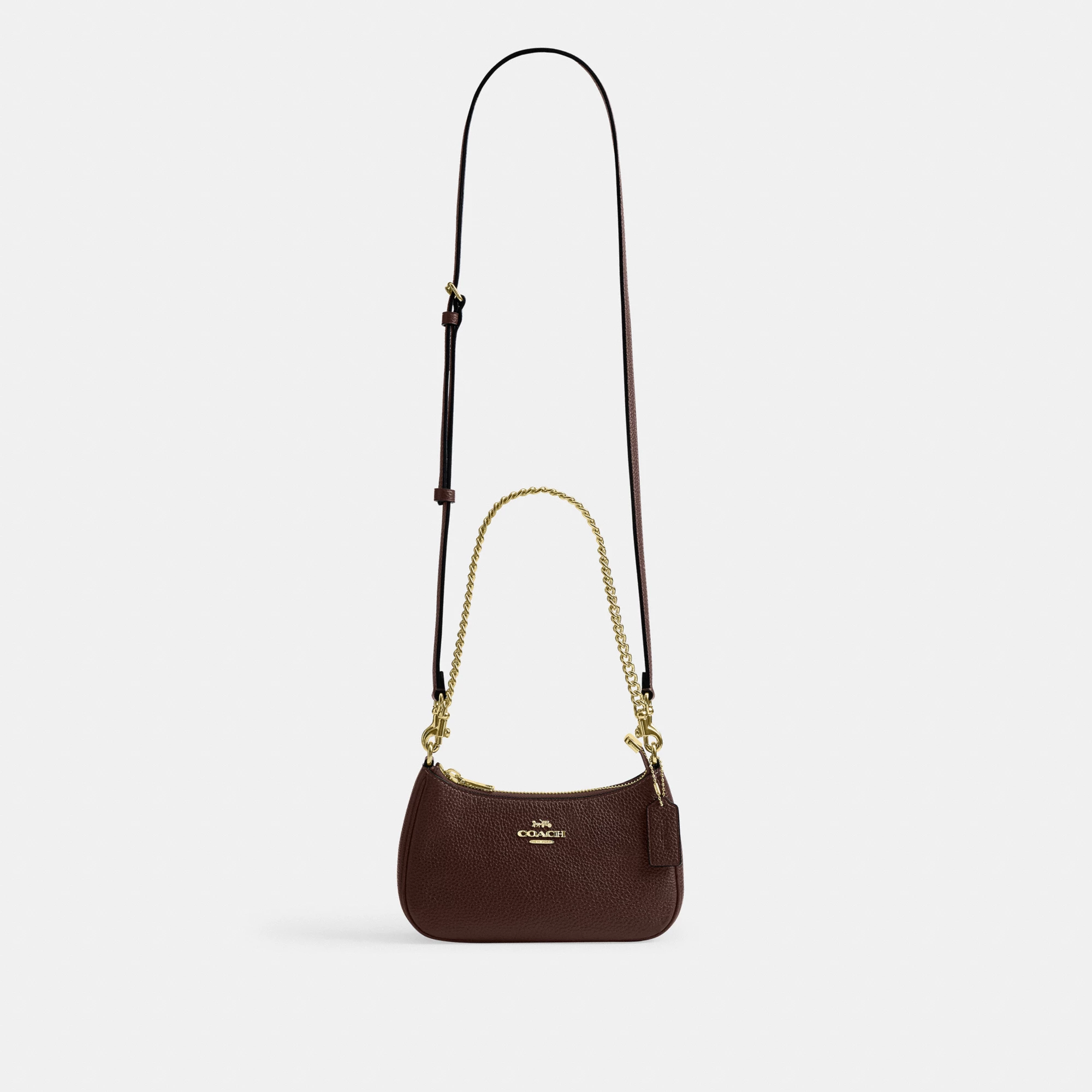 COACH®,Teri Mini Crossbody Bag,Leather,Recycled Polyester,Crossbody,Logo,Adjustable,Compact,Gold Metal,Casual,Brown