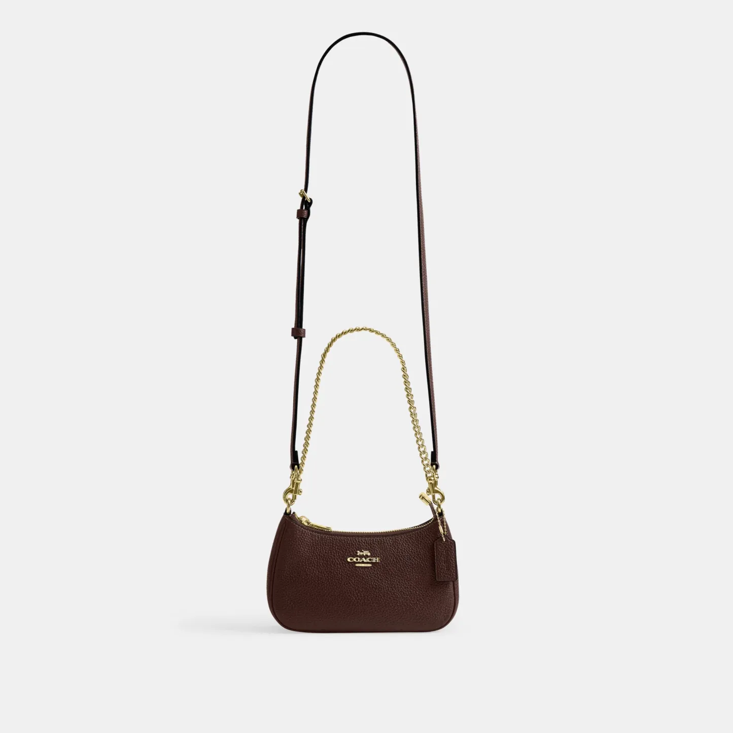 COACH®,Teri Mini Crossbody Bag,Leather,Recycled Polyester,Crossbody,Logo,Adjustable,Compact,Gold Metal,Casual,Brown