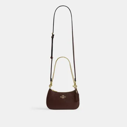 COACH®,Teri Mini Crossbody Bag,Leather,Recycled Polyester,Crossbody,Logo,Adjustable,Compact,Gold Metal,Casual,Brown