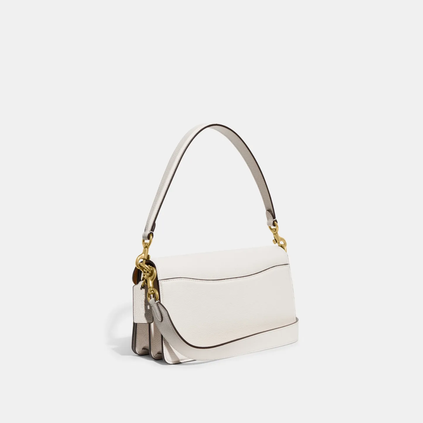 COACH®,Tabby Shoulder Bag 26,Leather,Shoulder Bag,Crossbody,Logo,Gusset,Gold Metal,Casual,White,Angle View