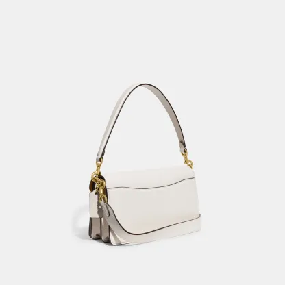 COACH®,Tabby Shoulder Bag 26,Leather,Shoulder Bag,Crossbody,Logo,Gusset,Gold Metal,Casual,White,Angle View