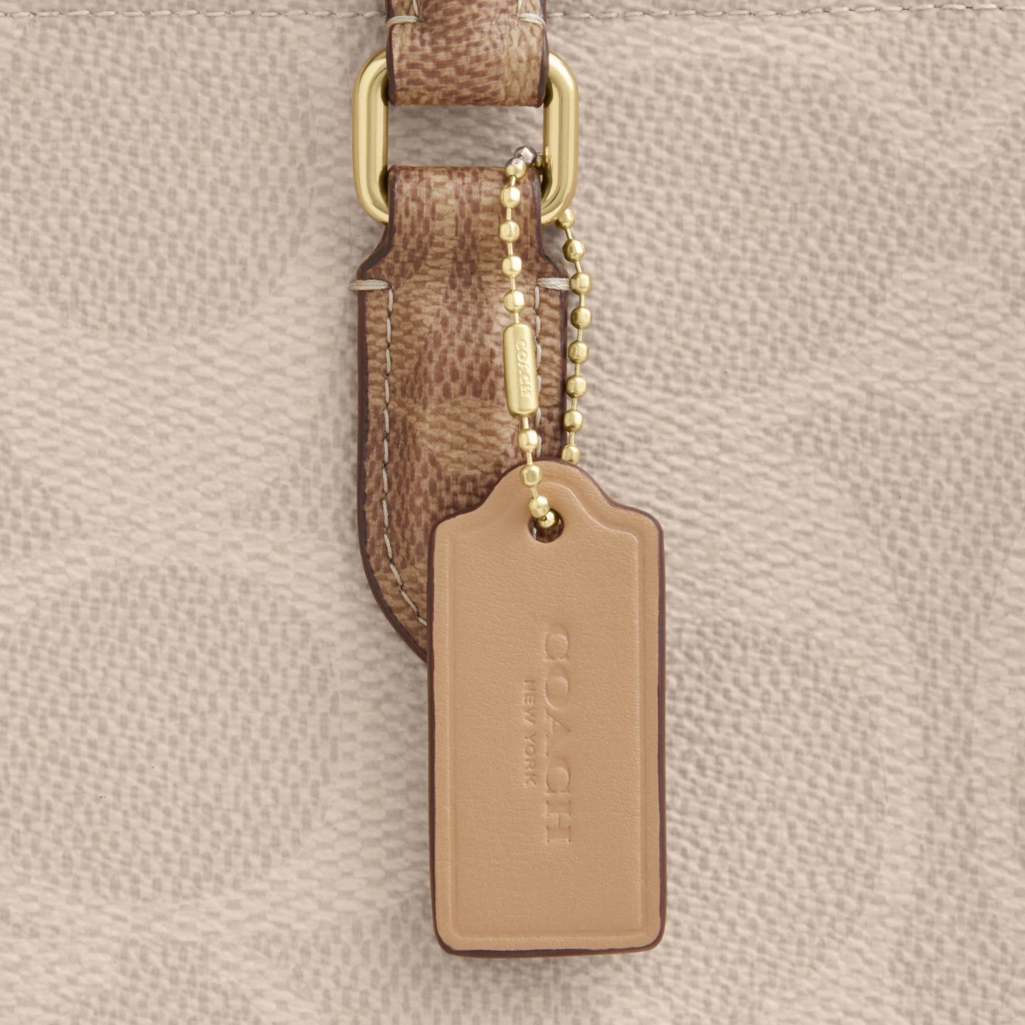 COACH®,Maggie Small Tote Bag In Blocked Signature Canvas,Leather,Canvas,Satchel,Casual,Beige,Closer View