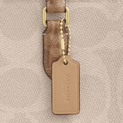 COACH®,Maggie Small Tote Bag In Blocked Signature Canvas,Leather,Canvas,Satchel,Casual,Beige,Closer View