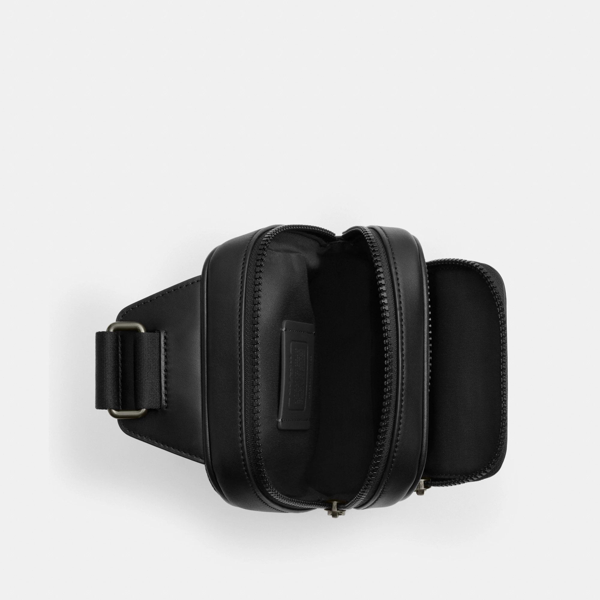 COACH®,Racer Sling Pack In Signature Canvas,Slingback,Color Block,Casual,Black,Inside View,Top View