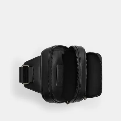 COACH®,Racer Sling Pack In Signature Canvas,Slingback,Color Block,Casual,Black,Inside View,Top View