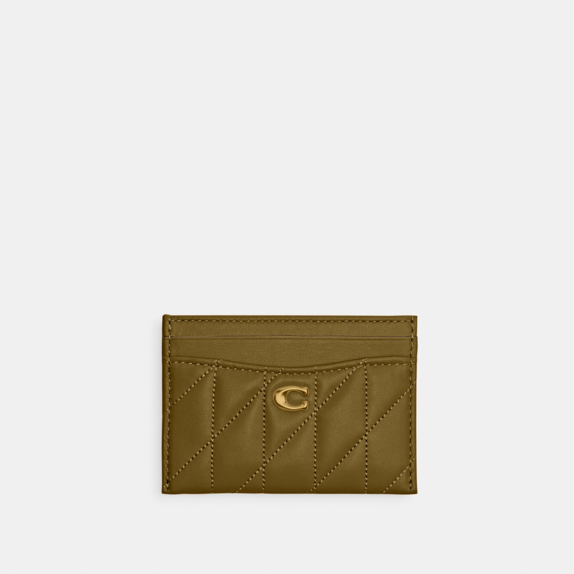 COACH®,Essential Card Case With Pillow Quilting,Leather,Card Case,Metal,Logo,Casual,Brown,Front View