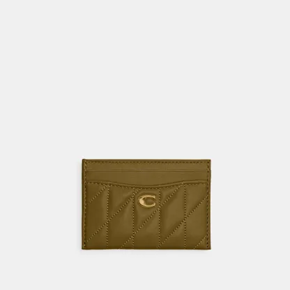 COACH®,Essential Card Case With Pillow Quilting,Leather,Card Case,Metal,Logo,Casual,Brown,Front View