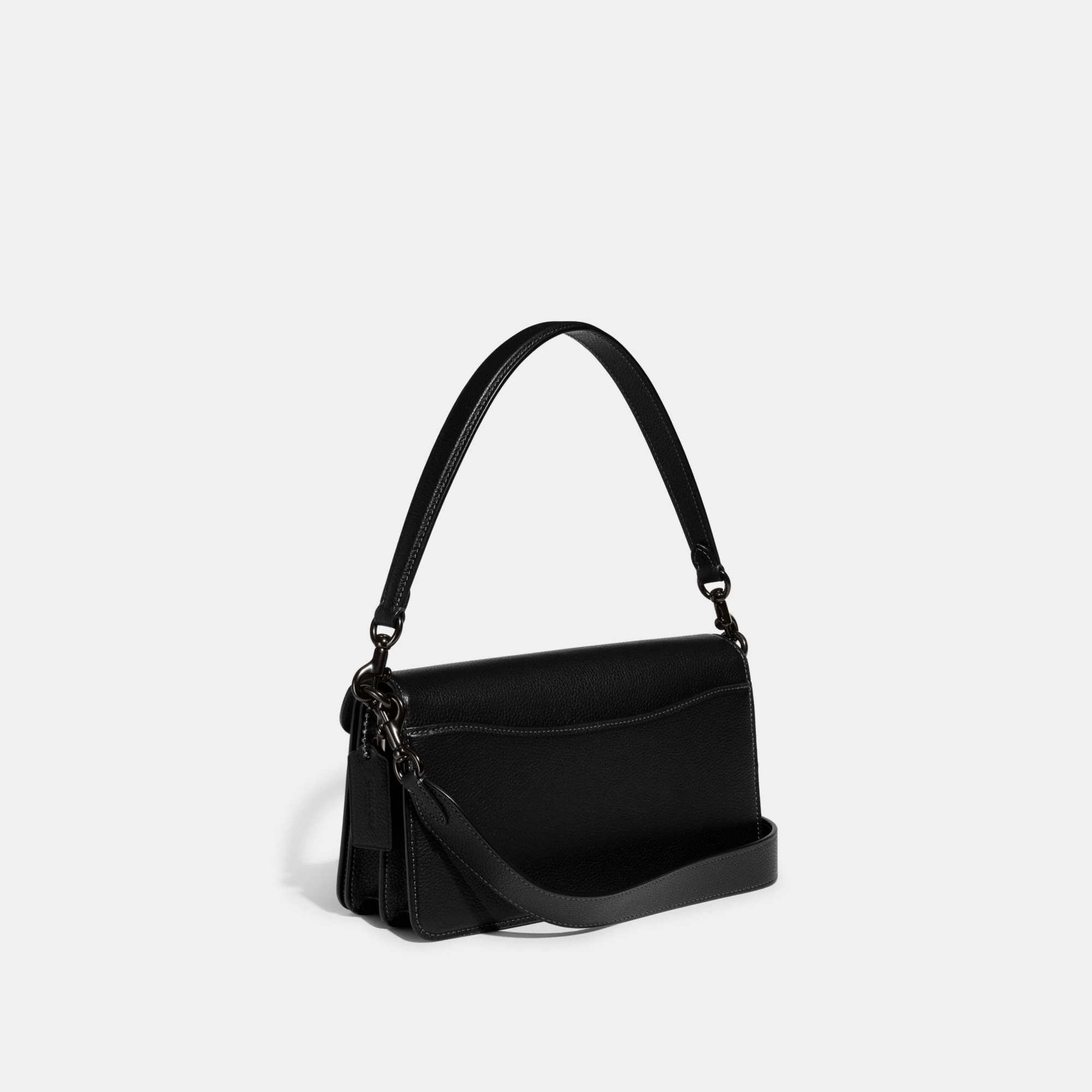 COACH®,Tabby Shoulder Bag 26,Leather,Shoulder Bag,Crossbody,Logo,Gusset,Gold Metal,Casual,Black,Angle View