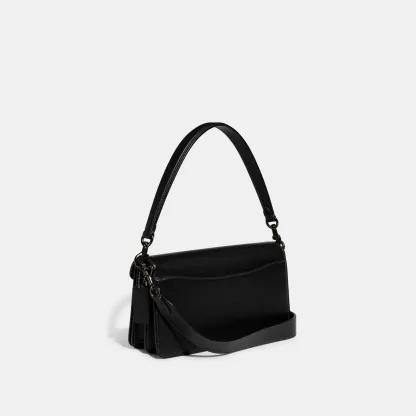 COACH®,Tabby Shoulder Bag 26,Leather,Shoulder Bag,Crossbody,Logo,Gusset,Gold Metal,Casual,Black,Angle View