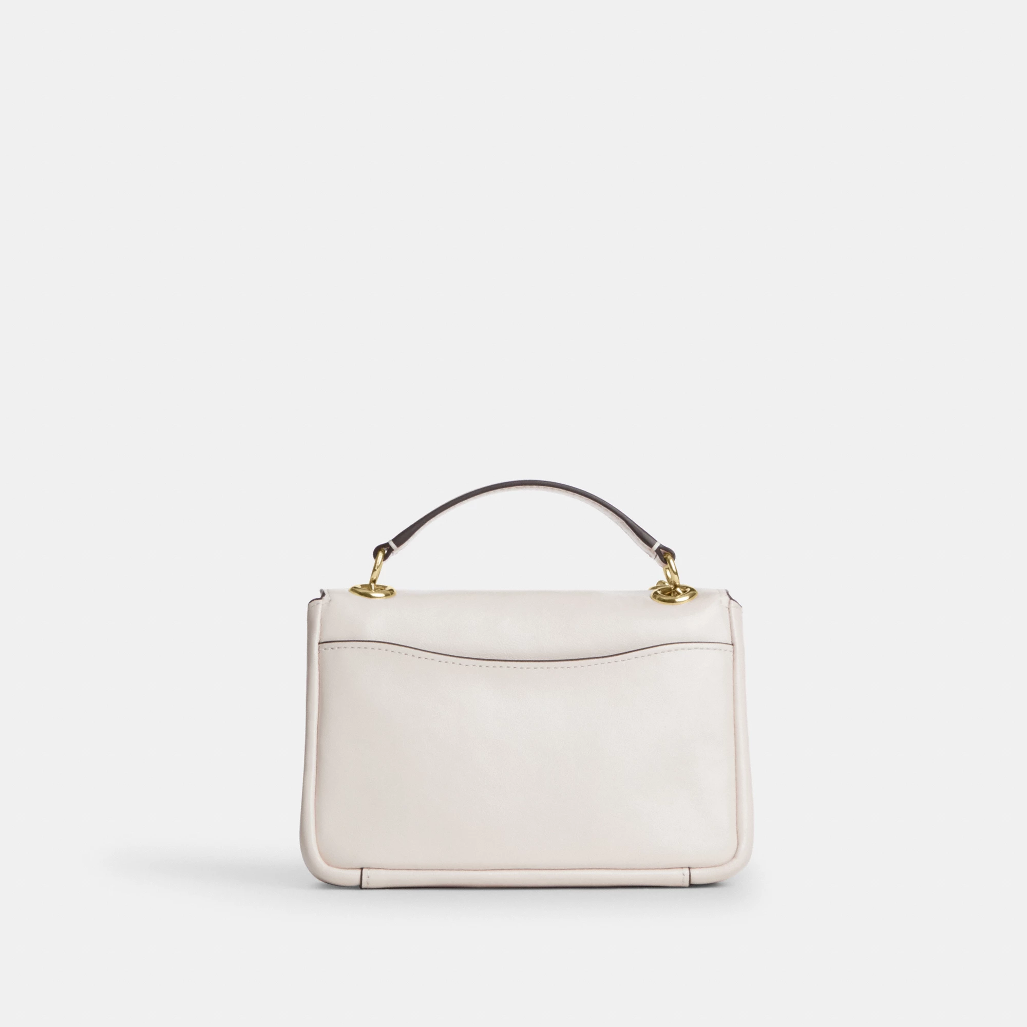 COACH®,Elodie Crossbody Bag 18,Leather,Recycled Polyester,Crossbody,Logo,Sustainable,Adjustable,Silver Metal,Casual,Cream,Back View