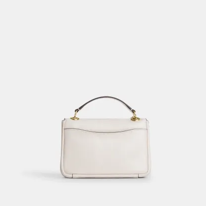 COACH®,Elodie Crossbody Bag 18,Leather,Recycled Polyester,Crossbody,Logo,Sustainable,Adjustable,Silver Metal,Casual,Cream,Back View